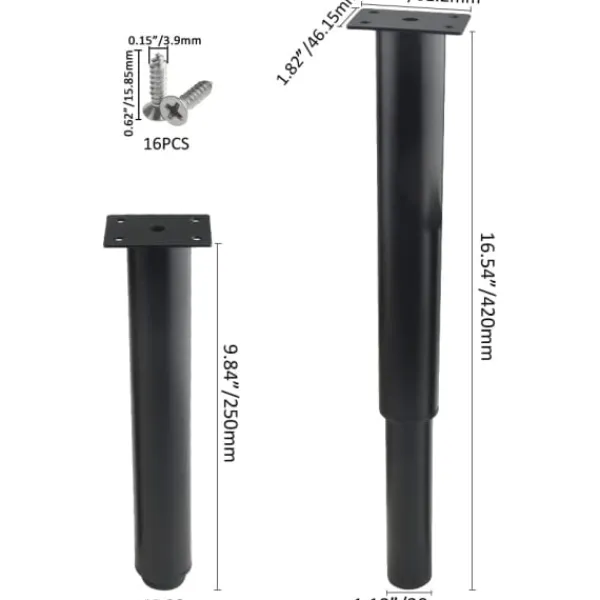 Balkongmöbler>(25-42 cm, svart) Set med 4 robusta, justerbara möbelben i metall