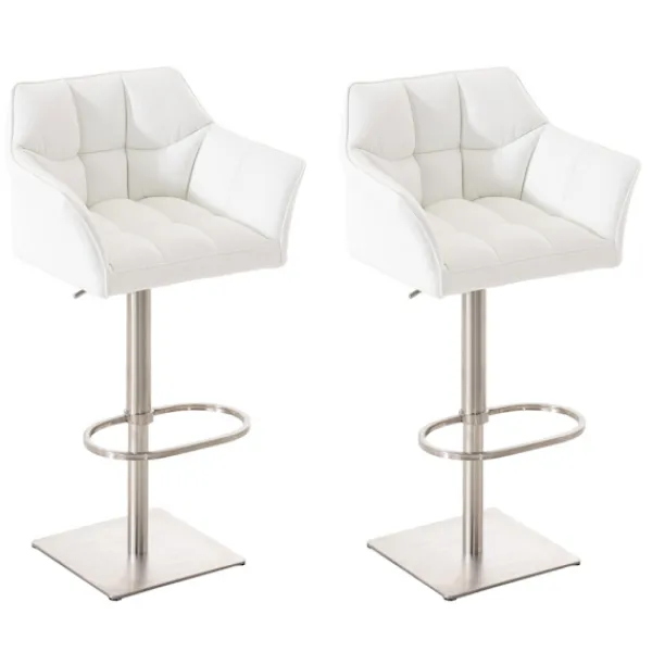 BellaFurn Stolar>2 -deluppsättning av barstolar - Fashionabla avföringar - Höjd justerbar för ultimat sittplatskomfort | Färg: Vit | Basfärg: rostfritt stål
