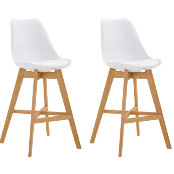 BellaFurn Stolar>2 -deluppsättning av barstolar - Pallar - Hög sittande komfort, robust modern design | Färg: Vit | Klädfärg: Naturen