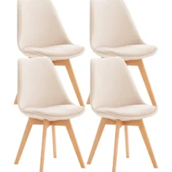 BellaFurn Stolar>4 -deluppsättning av matsalstolar - Kökstolar - Bekväma och rengöring Lätt | Färg: Beige | Material: Mjukt