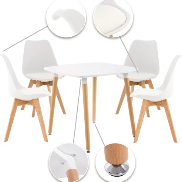 BellaFurn Matgrupper>5 -Piece Matsats - matsalsset - Justerbara ben, extra komfort | Färg: Vit