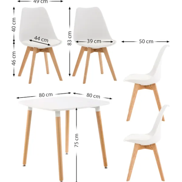 BellaFurn Matgrupper>5 -Piece Matsats - matsalsset - Justerbara ben, extra komfort | Färg: Vit