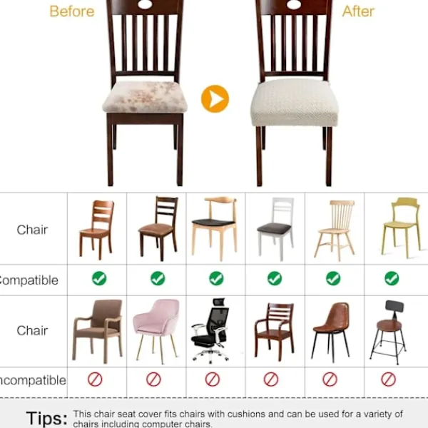 OCEAN Stolar>4 st Jacquard Matstolar Dynöverdrag - Beige, Enfärgad S