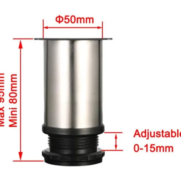 Skåp>4 st justerbara ben 80 mm höjd skåpben bordsben möbelben, rostfritt stål justerbar höjd 0-15 mm levereras med rostfria skruvar