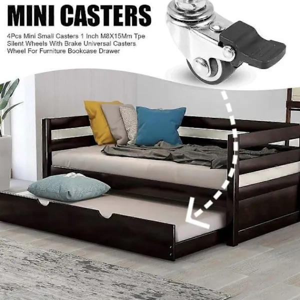 Småbord>4 st Mini Små Hjul 1 Tum M8X15Mm Tpe Tysta Hjul Med Broms Universalhjul För Möbler