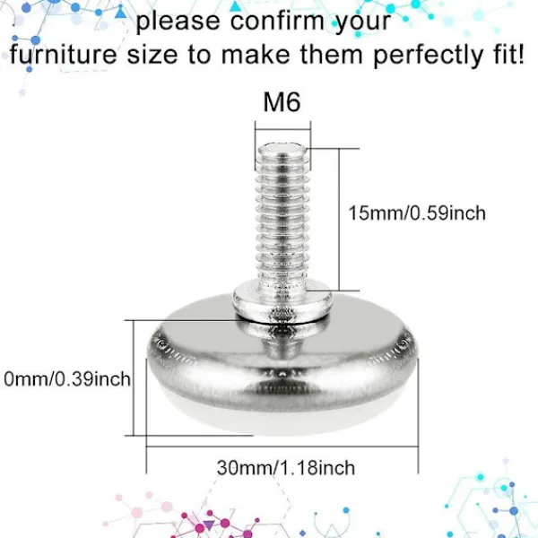 Stolar>30 ställbara jackfötter i plast och metall med mutter M6*15*30mm, vita
