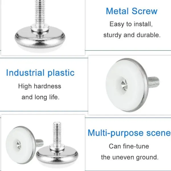 Stolar>30 ställbara jackfötter i plast och metall med mutter M6*15*30mm, vita