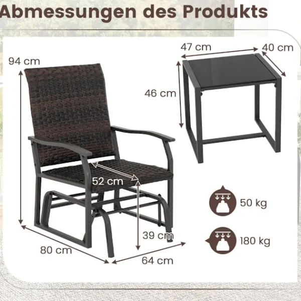 Northio Balkongmöbler>3 stycken Balkongmöbler i rotting Balkongset med 2 stolar & bord Trädgårdsmöbler med vadderad sits