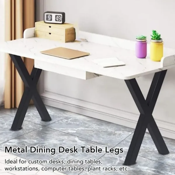 Matbord>28 tum X-formade metallbordsben för matbord, industriell stil, med justeringsdynor, matt svart KLB