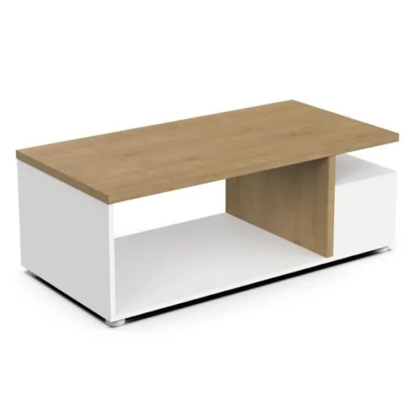 DEMEYERE Soffbord>ACCESS rektangulärt soffbord - 3 nischer - Hamilton ek och vit dekor - L 91,8 x D 50 x H 36 cm -