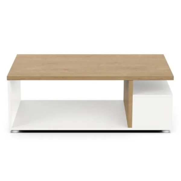 DEMEYERE Soffbord>ACCESS rektangulärt soffbord - 3 nischer - Hamilton ek och vit dekor - L 91,8 x D 50 x H 36 cm -
