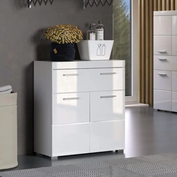 TRENDTEAM Byråer>Amanda basenhet för badrum - Blank vit - 2 dörrar + 1 låda - L73 x D31 x H79 cm