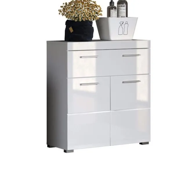 TRENDTEAM Byråer>Amanda basenhet för badrum - Blank vit - 2 dörrar + 1 låda - L73 x D31 x H79 cm