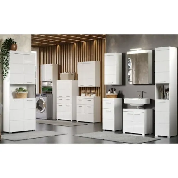 TRENDTEAM Byråer>Amanda basenhet för badrum - Blank vit - 2 dörrar + 1 låda - L73 x D31 x H79 cm
