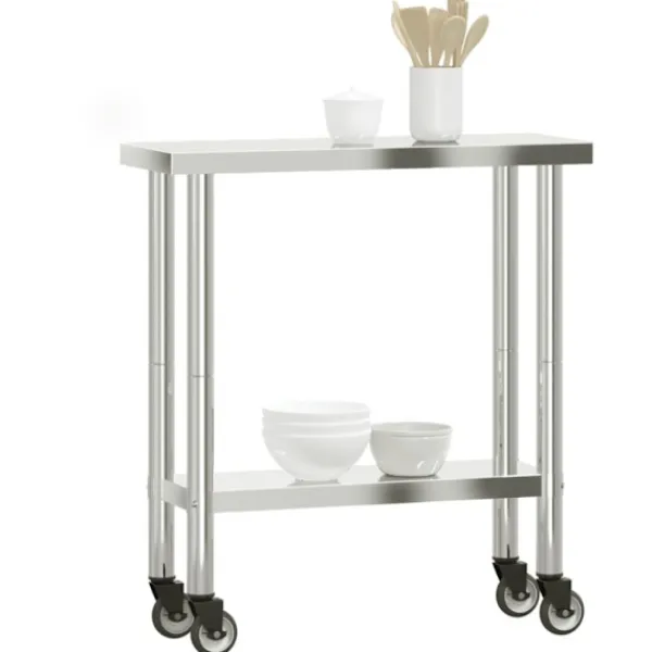 vidaXL Köksö>Arbetsbord med hjul 82,5x30x85 cm rostfritt stål