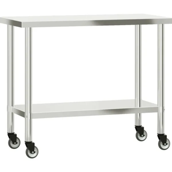 vidaXL Köksö>Arbetsbord med överhylla 110x55x120 cm rostfritt stål