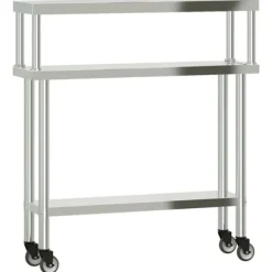 vidaXL Köksö>Arbetsbord med överhylla 110x30x120 cm rostfritt stål