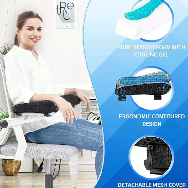 Kontorsmöbler>Armstödsskydd för kontorsstolar - Skumarmstöd med ergonomisk form - Minnesformkudde för armstöd på kontorsstolar, spelstol - Set om 2