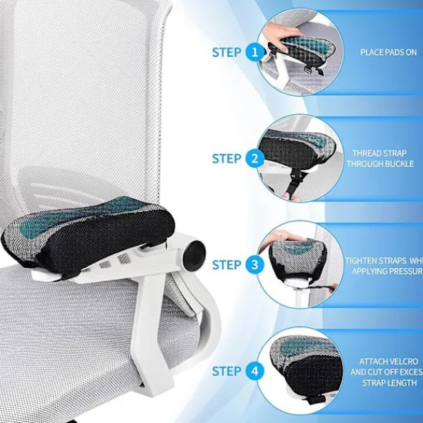 Kontorsmöbler>Armstödsskydd för kontorsstolar - Skumarmstöd med ergonomisk form - Minnesformkudde för armstöd på kontorsstolar, spelstol - Set om 2