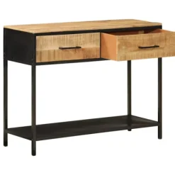 vidaXL Småbord>Avlastningsbord 100x35x76 cm massivt mangoträ och järn