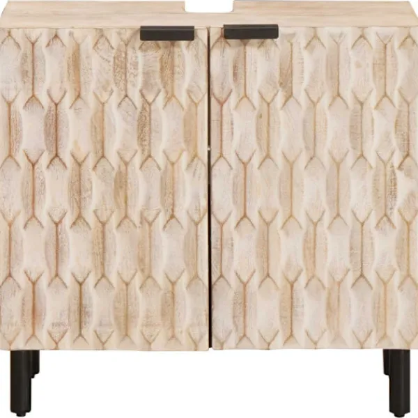vidaXL Skåp>Badrumsskåp med handfat Vit 62 x 33 x 58 cm Massivt mangoträ