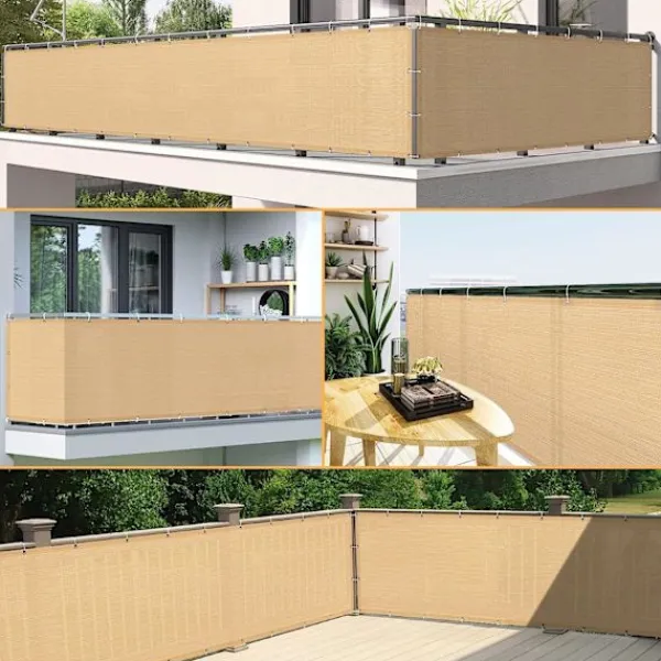 Balkongmöbler>Balkongskydd 90 x 600 cm Sekretesskydd 180 g/m² HDPE-tyg UV-skydd Vindskydd för trädgård Uteplats Utomhus med kabelband och snören, Sand