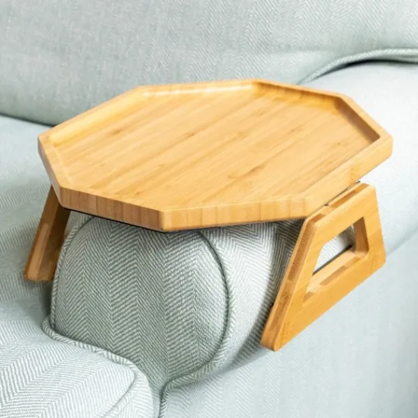 Småbord>Bambu soffbord för armstöd, Clip On bricka soffbord för soffor. Soffarm bricka