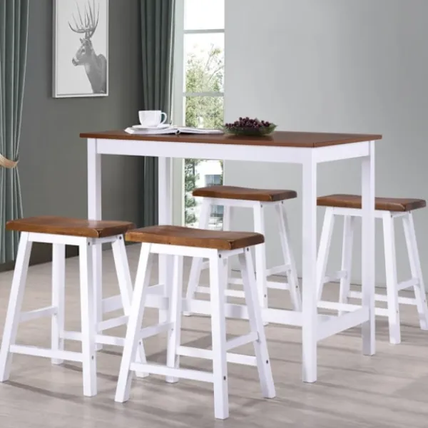 vidaXL Matgrupper>Barbord med barstolar 5 delar massivt trä