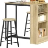 Northio Matgrupper>Barbord med barstolsset, 3 st. Barbordsset med köksbord Förvaring 2 pallar Fotstöd Modern stil Platssparande Matsal Kök Stål Ek