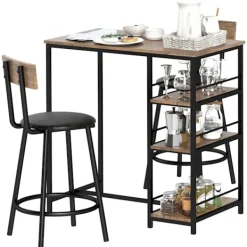 Northio Matgrupper>Barbord med barstolsset, 3 st. Barbordsset med köksbord 3 hyllor 2 barstolar Modern stil Matsal Kök Stål Ek