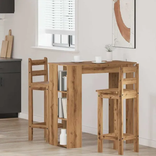vidaXL Balkongmöbler>Barbord med hyllor artisan ek 102x50x103,5 cm konstruerat trä