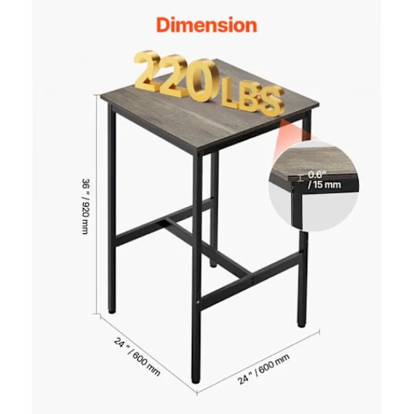 DUOKU Balkongmöbler>Bar--610 x 610 x 914 mm- Hög Bord med Stabil Metallstruktur - Smalt och Långt Kontorsbord för Cocktails