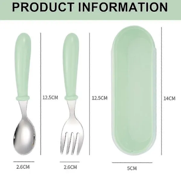 Matgrupper>Barnservis Rostfritt Stål Gaffel Och Sked Säkerhet Baby Silver Set, Barnservis Rund Handtag Servisset