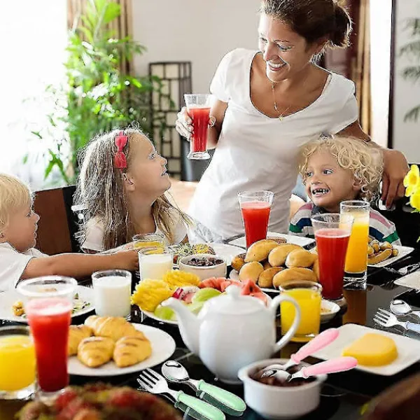 Matgrupper>Barnservis Rostfritt Stål Gaffel Och Sked Säkerhet Baby Silver Set, Barnservis Rund Handtag Servisset