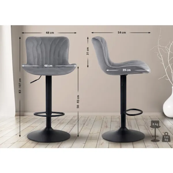 BellaFurn Stolar>Barstol - Running Stool - Hög sittkomfort, justerbar, robust och snygg ögon -catcher | Färg: Mörkgrått material: Mjukt