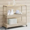 vidaXL Sideboards>Barvagn 3 hyllor beige konstrotting och massivt akaciaträ