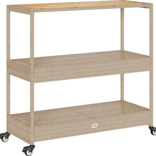 vidaXL Sideboards>Barvagn 3 hyllor beige konstrotting och massivt akaciaträ