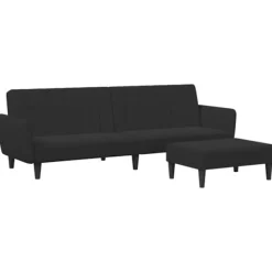 vidaXL Soffor>Bäddsoffa 2-sits med fotpall svart sammet
