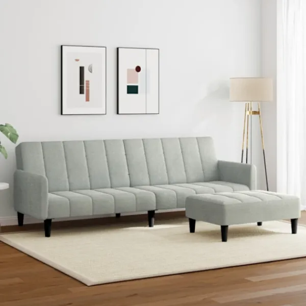 vidaXL Soffor>Bäddsoffa 2-sits med fotpall ljusgrå sammet