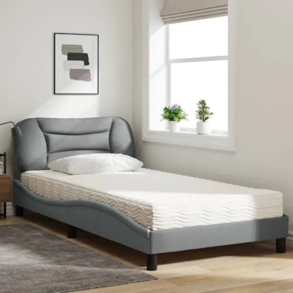 vidaXL Sängar>Bed with Mattress "Hvar" Light Grey 100x200 cm Fabric