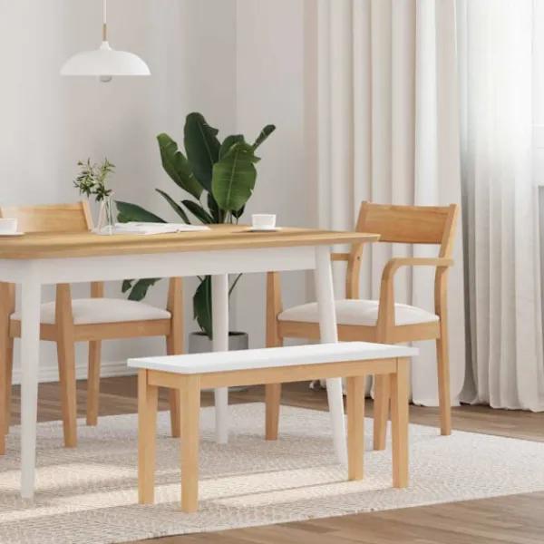 vidaXL Matgrupper>Bänk 90 cm vit massivt trä gummi