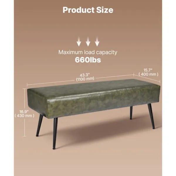 DUOKU Balkongmöbler>Bänk - - CWD0016CA-KD-GRÖN - PU-läder - 110 x 40 x 43 cm - 300 kg