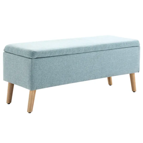 Northio Balkongmöbler>Bänk I Ljusgrön Klädd Bänk Med Förvaringsutrymme, Linneliknande Polyester, Gummiträ, Skandinavisk Design, 110X39X45Cm