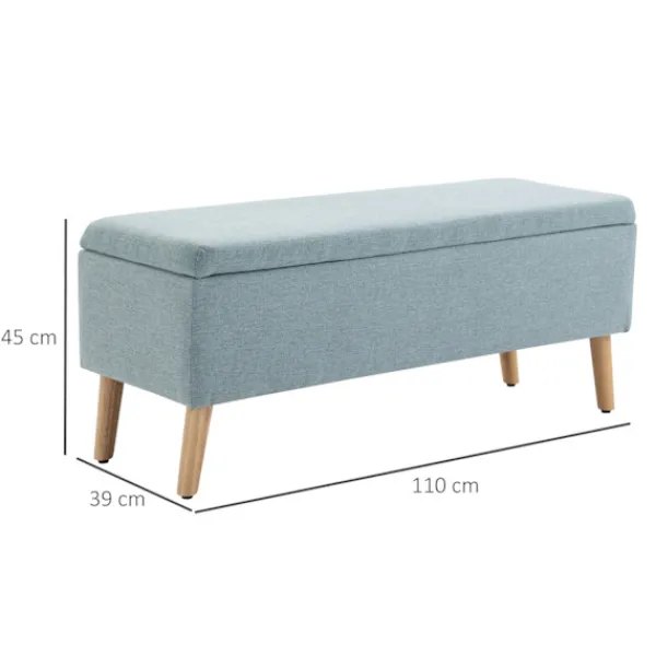 Northio Balkongmöbler>Bänk I Ljusgrön Klädd Bänk Med Förvaringsutrymme, Linneliknande Polyester, Gummiträ, Skandinavisk Design, 110X39X45Cm