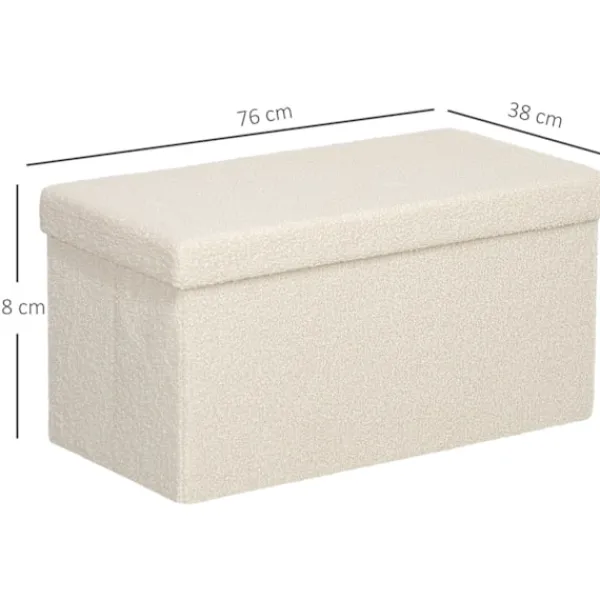 Northio Sittpuffar>Bänk med förvaringsutrymme, hopfällbar stoppad bänk, sängbänk med sammetslook, sittbräda för hall, sovrum, vardagsrum, 76 x 38 x 38 cm krämvit