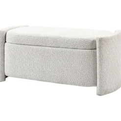 Northio Kistor & Koffertar>Bänk, sängbänk med förvaringsutrymme, stoppad bänk med lock, sammetslook, förvaringsbänk, kräm, 105 x 44 x 45,5 cm