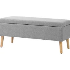 Northio Kistor & Koffertar>Bänk stoppad bänk med förvaringsutrymme sängbänk med linnelook för hall sovrum vardagsrum gummi trä grå 110 x 39 x 45 cm