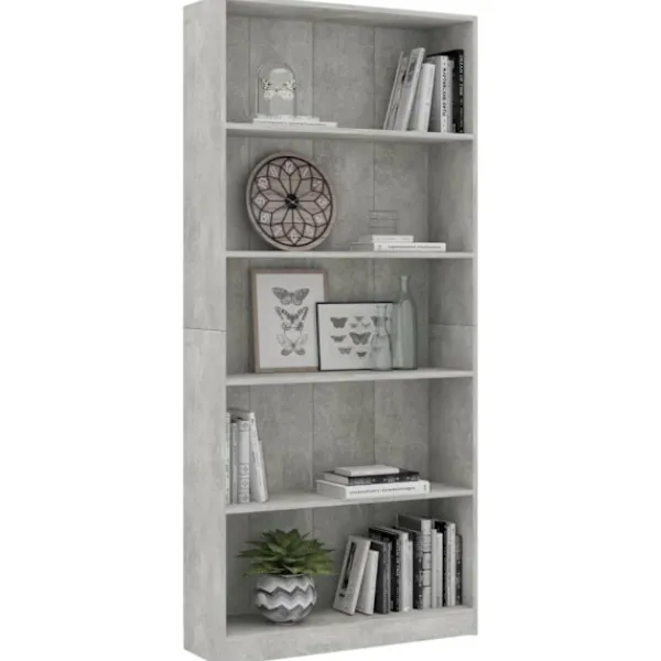 vidaXL Hyllor>Bokhylla 5 hyllor betonggrå 80x24x175 cm konstruerat trä