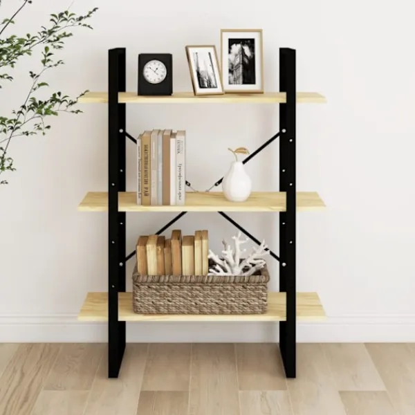 vidaXL Hyllor>Bokhylla 3 hyllplan 80x30x105 cm massiv furu