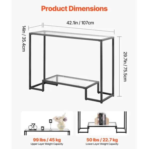 DUOKU Småbord>Bordskonsol - - Rektangulär - Härdat Glas - 2 Nivåer - Kontemporär Design